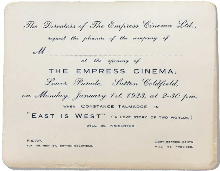 Invitation to Opening of Empress Cinema